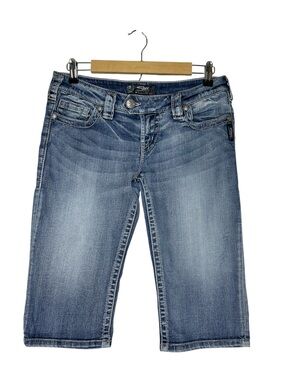 SILVER Tuesday Bermuda Low Rise Distress Med Wash Blue Denim Jean Shorts 29